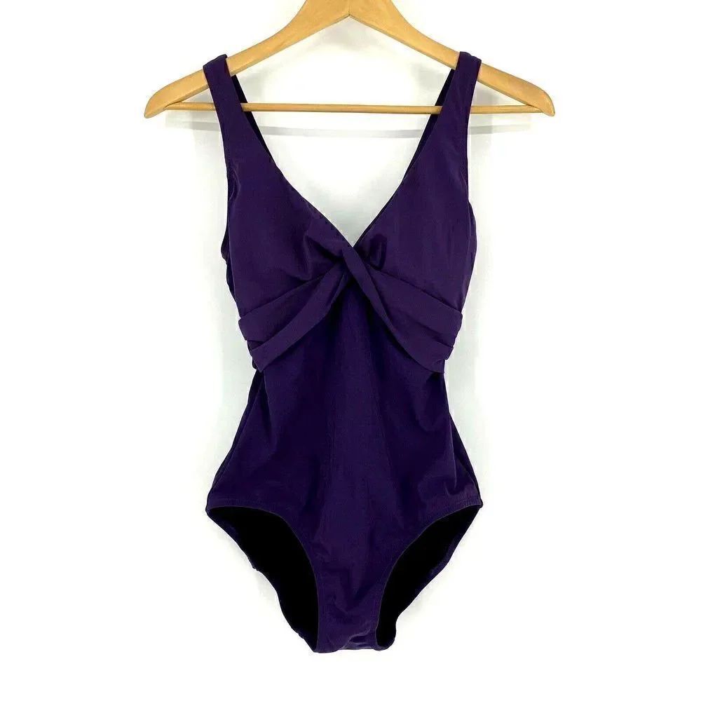 Lands End Swimsuit V-neck Tie Waist Belt